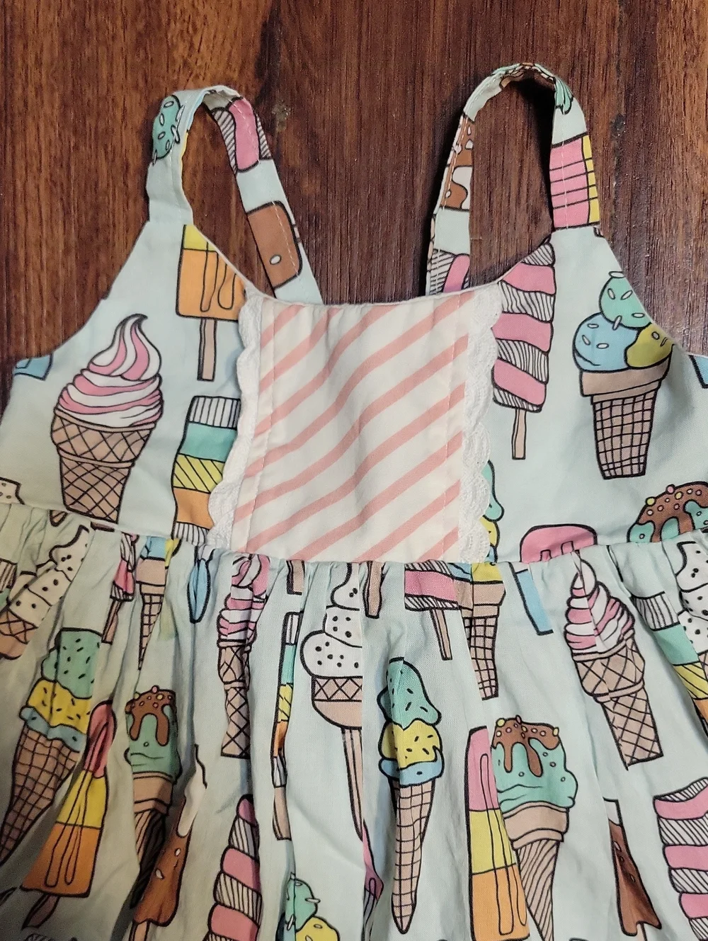 Girls Ice Cream Print Cotton Sundress - Pink & Mint Well And Able 12m